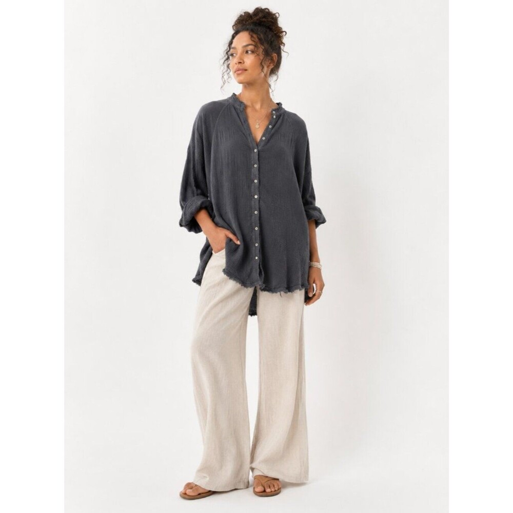 Flawless 100% Cotton Gauze Tunic Top Size Small/Medium Boho Raw Hem Button Front